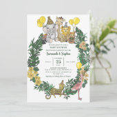 Invitation Safari vert mignon Animaux Couples Baby shower (Debout devant)