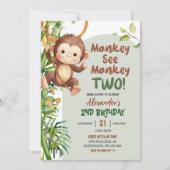 Invitation Safari vert Singe voit singe deux 2e anniversaire (Devant)
