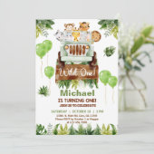 Invitation Safari voiture & animaux garçon 1er anniversaire i (Debout devant)