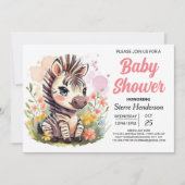 Invitation Safari Whimsical Zebra Baby shower (Devant)