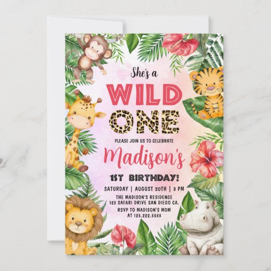 Invitation Safari Wild One 1er anniversaire (Devant)