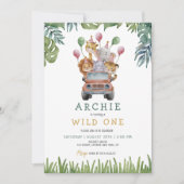 Invitation Safari Wild One 1er Anniversaire Jungle Animaux (Devant)