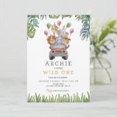 Invitation Safari Wild One 1er Anniversaire Jungle Animaux (Debout devant)