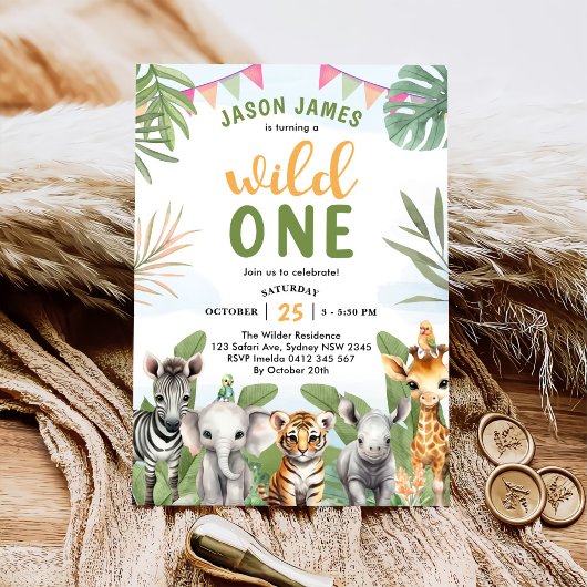 Invitation Safari Wild One 1st Boy Birthday