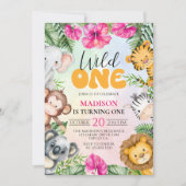 Invitation Safari Wild One 1st Girl Birthday (Devant)