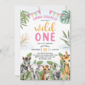 Invitation Safari Wild One 1st Girl Birthday (Devant)