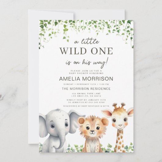 Invitation Safari Wild One All in One Code QR Baby shower (Devant)