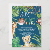 Invitation Safari Wild One Animal Jungle Photo 1er anniversai (Devant)