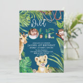 Invitation Safari Wild One Animal Jungle Photo 1er anniversai (Debout devant)