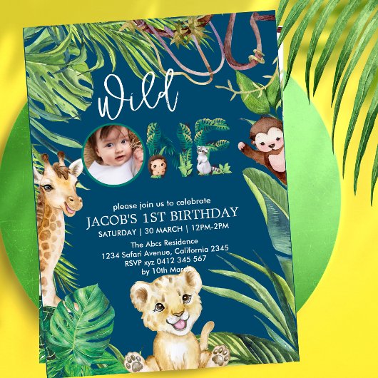 Invitation Safari Wild One Animal Jungle Photo 1er anniversai