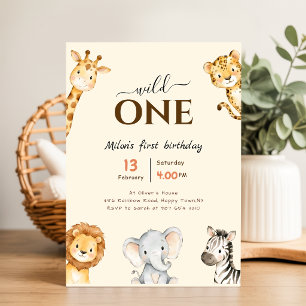 Invitation Safari Wild One   Animaux de la Jungle Garçon 1er 