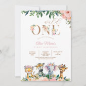 Invitation Safari Wild One Animaux Jungle Girl Anniversaire (Devant)