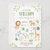 Invitation Safari Wild One Animaux Jungle Zoo Garçon Annivers (Devant)