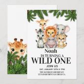 Invitation Safari Wild One Birthday (Devant / Derrière)