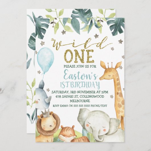 Invitation Safari Wild One Boy's (Devant / Derrière)