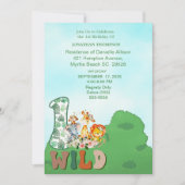 Invitation Safari Wild One Fête d'anniversaire bleu vert (Devant)