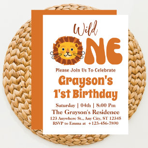 Invitation Safari Wild One Garçon 1er Anniversaire Boho Lion