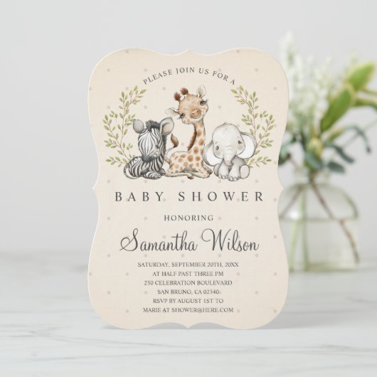 Invitation Safari Wild One Gungle Animaux Baby shower (Debout devant)