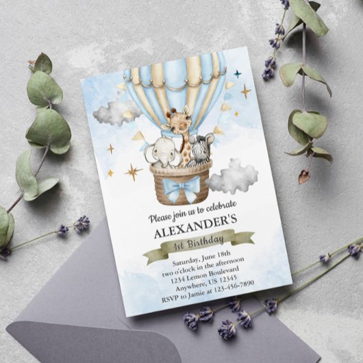 Invitation Safari Wild One Hot Air Balloon Anniversaire