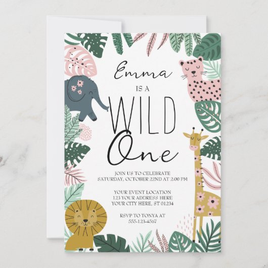 Invitation Safari Wild One Invitation, Jungle Premier Anniver (Devant)