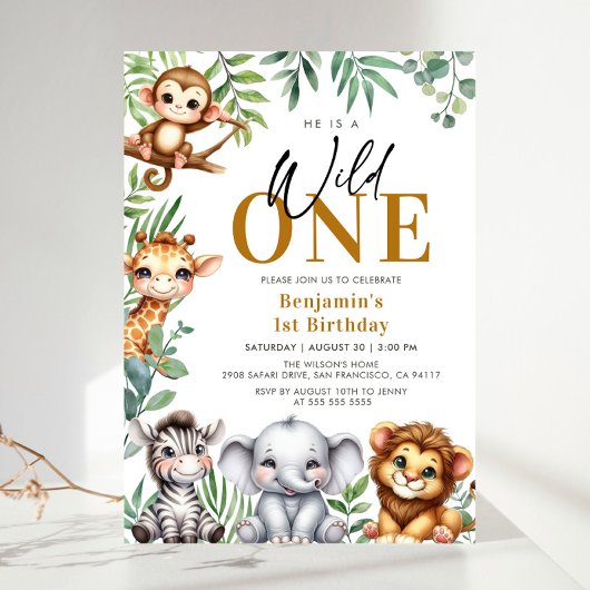 Invitation Safari Wild One | Jungle Animaux 1er Anniversaire