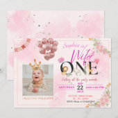 Invitation Safari Wild One Rose Floral Pour Fille Anniversair (Devant / Derrière)