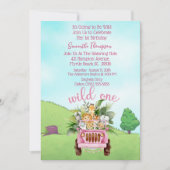 Invitation Safari Wild One Rose Girls Anniversaire (Devant)