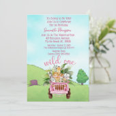 Invitation Safari Wild One Rose Girls Anniversaire (Debout devant)