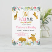 Invitation Safari Wild One Rose Gold Greenery Anniversaire (Debout devant)