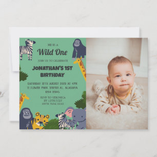 Invitation Safari Wild one Simple mignon photo d'anniversaire
