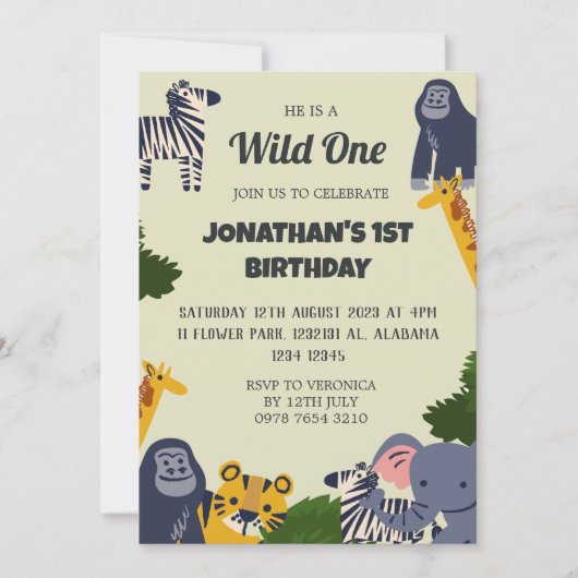 Invitation Safari Wild one Simple mignon premier anniversaire (Devant)