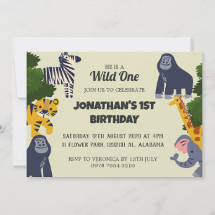 Invitation Safari Wild one Simple mignon premier anniversaire