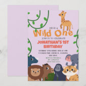 Invitation Safari Wild one Simple mignon premier anniversaire (Devant / Derrière)