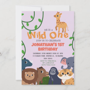 Invitation Safari Wild one Simple mignon premier anniversaire