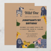 Invitation Safari Wild one Simple mignon premier anniversaire (Devant / Derrière)