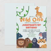 Invitation Safari Wild one Simple mignon premier anniversaire (Devant / Derrière)