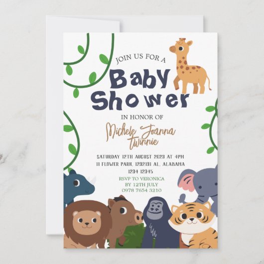 Invitation Safari Wild one Simple mignonne Animaux Baby showe (Devant)