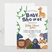 Invitation Safari Wild one Simple mignonne Animaux Baby showe (Devant / Derrière)