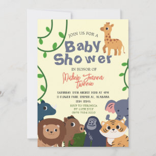 Invitation Safari Wild one Simple mignonne Animaux Baby showe