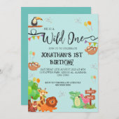 Invitation Safari Wild one Simple mignonne premier anniversai (Devant / Derrière)