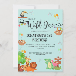 Invitation Safari Wild one Simple mignonne premier anniversai