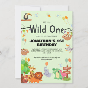 Invitation Safari Wild one Simple mignonne premier anniversai