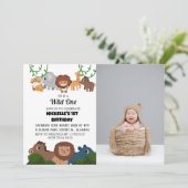 Invitation Safari Wild one Simple Premier anniversaire photo  (Debout devant)