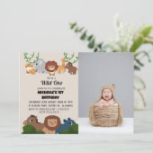 Invitation Safari Wild one Simple Premier anniversaire photo  (Debout devant)