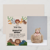 Invitation Safari Wild one Simple Premier anniversaire photo  (Devant / Derrière)