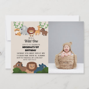 Invitation Safari Wild one Simple Premier anniversaire photo 
