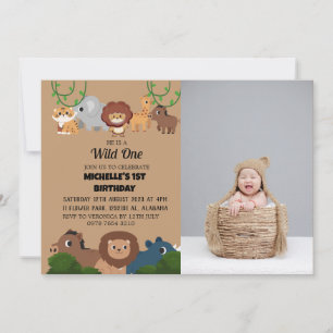 Invitation Safari Wild one Simple Premier anniversaire photo 