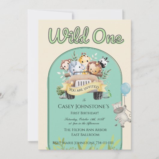 Invitation Safari Wild One Watercolor 1st Birthday (Devant)