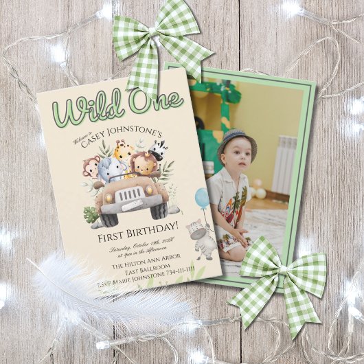 Invitation Safari Wild One Watercolor Custom 1st Birthday 
