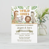 Invitation Safari Wild Ones Twins Anniversaire Fête Invitatio (Debout devant)